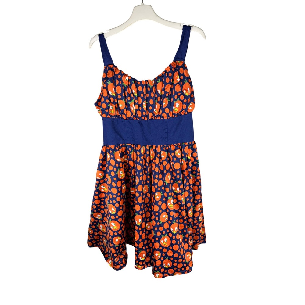 Disney Parks Orange Bird Sundress Womens XL Blue Orange Polka Dot Retro Dress